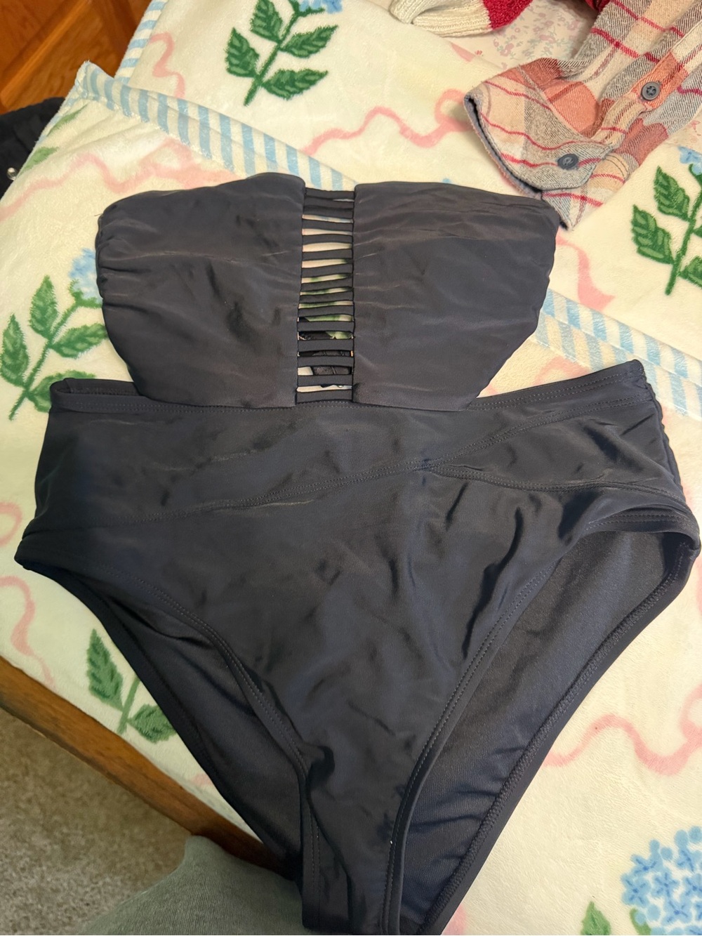 Strappy Cutout Black Bandeau Bikini Set